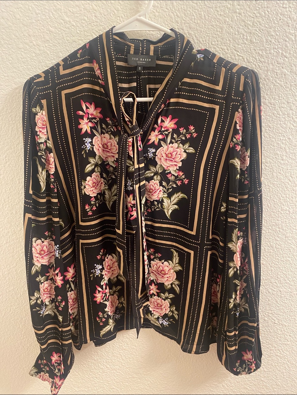 Ted Baker Black Floral Tie-Detail Blouse